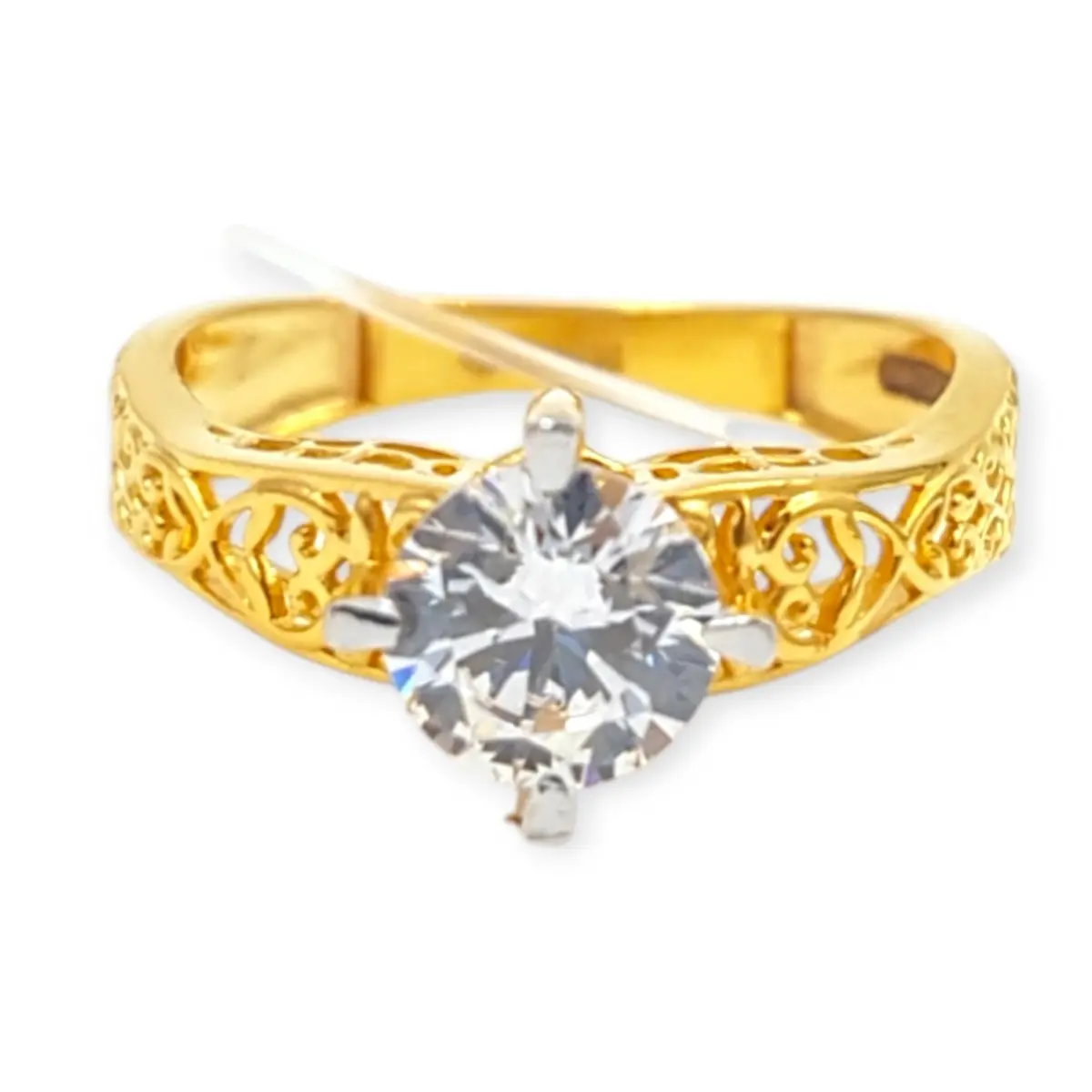 Gold Ladies Ring with Solitaire and Beautiful Design